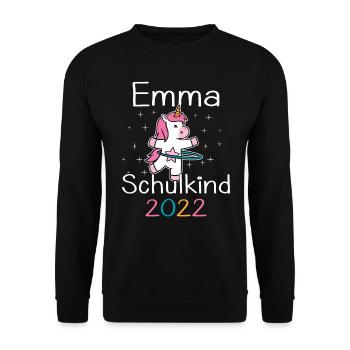 Einschulung 2022 Emma Einhorn Erstklässler 2022 - Unisex Pullover - Schwarz - Vorne - Alina (178cm) & Michal (187cm)