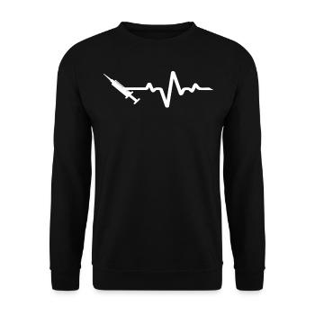 Ligne ECG avec seringue blanche - Sweat-shirt Unisexe - noir - Devant - Alina (178cm) & Michal (187cm)