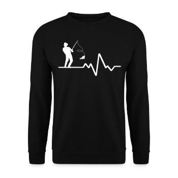 Herzschlaglinie Mit Hobbyfischer Weisses Design - Unisex Pullover - Schwarz - Vorne - Alina (178cm) & Michal (187cm)