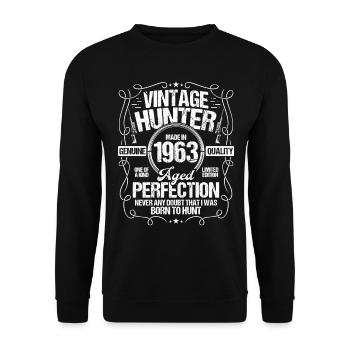 1963 Birthday for Men Hunting Dog 1963 Year Hunter - Unisex Pullover - Schwarz - Vorne - Alina (178cm) & Michal (187cm)