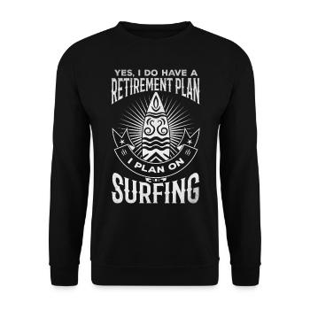 Altersvorsorge für Wassersurfer Wellensurfen - Unisex Pullover - Schwarz - Vorne - Alina (178cm) & Michal (187cm)