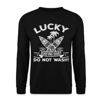 Wave Surfer Lucky Surfing Shirt Nicht waschen - Unisex Pullover - Schwarz - Vorne - Alina (178cm) & Michal (187cm)