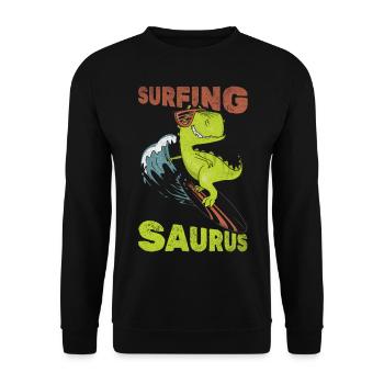 Surf Saurus Wave Surf Dinosaure Funnier - Sweat-shirt Unisexe - noir - Devant - Alina (178cm) & Michal (187cm)