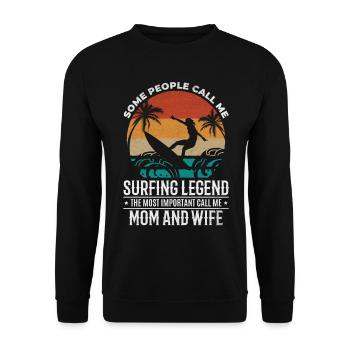 Water surfer Mama Water surfing Mama Surfing - Unisex Sweatshirt - black - Front - Alina (178cm) & Michal (187cm)