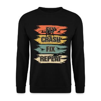 Drone - Fly Crash Fix Repeat - Drone Pilot Retro - Unisex Pullover - Schwarz - Vorne - Alina (178cm) & Michal (187cm)
