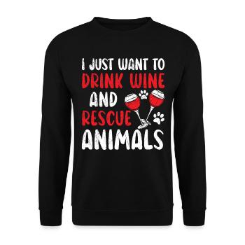 Ich will nur Wein trinken und Tiere retten - Unisex Pullover - Schwarz - Vorne - Alina (178cm) & Michal (187cm)