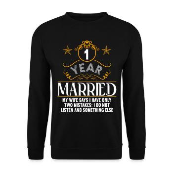 1 Jahr verheiratet nur 2 Fehler 1.Hochzeitstag - Unisex Pullover - Schwarz - Vorne - Alina (178cm) & Michal (187cm)