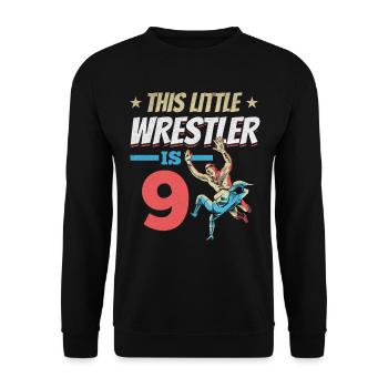This little wrestler is 9 year 9. Birthday - Unisex Sweatshirt - black - Front - Alina (178cm) & Michal (187cm)
