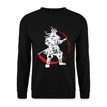 Samurai Japanischer Krieger Blutmond Design - Unisex Pullover - Schwarz - Vorne - Alina (178cm) & Michal (187cm)