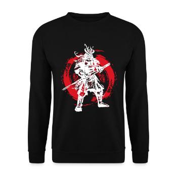 Samurai Japanischer Krieger Blutmond Design - Unisex Pullover - Schwarz - Vorne - Alina (178cm) & Michal (187cm)
