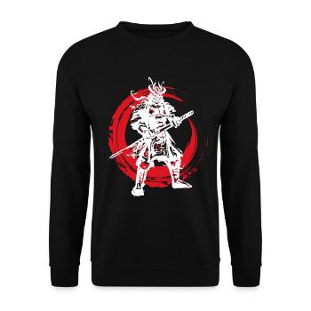 Samurai Japanischer Krieger Blutmond Design - Unisex Pullover - Schwarz - Vorne - Alina (178cm) & Michal (187cm)