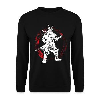 Samurai Japanischer Krieger Blutmond Design - Unisex Pullover - Schwarz - Vorne - Alina (178cm) & Michal (187cm)