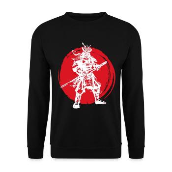 Samurai Japanischer Krieger Blutmond Design - Unisex Pullover - Schwarz - Vorne - Alina (178cm) & Michal (187cm)