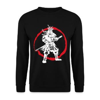 Samurai Japanischer Krieger Blutmond Design - Unisex Pullover - Schwarz - Vorne - Alina (178cm) & Michal (187cm)