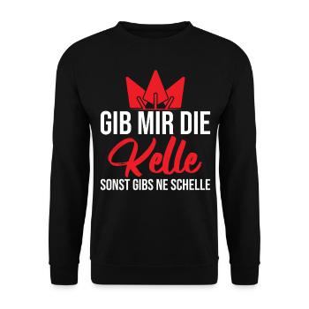 Gib mir die Kelle sonst gibs ne Schelle - Unisex Pullover - Schwarz - Vorne - Alina (178cm) & Michal (187cm)