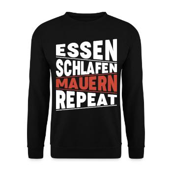 Essen schlafen Mauern Repeat - Unisex Pullover - Schwarz - Vorne - Alina (178cm) & Michal (187cm)