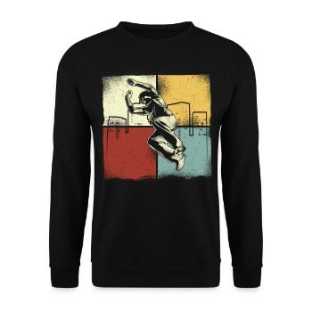 Parkour Free Running Traceur Retro - Unisex Pullover - Schwarz - Vorne - Alina (178cm) & Michal (187cm)