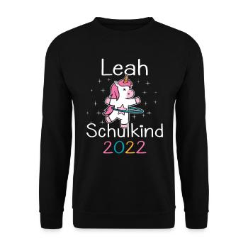 Einschulung 2022 Leah Einhorn Erstklässler 2022 - Unisex Pullover - Schwarz - Vorne - Alina (178cm) & Michal (187cm)