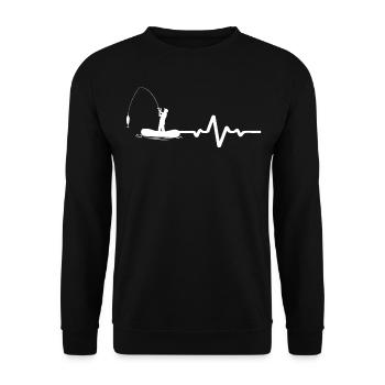 Herzschlaglinie Mit Hobbyfischer Weisses Design - Unisex Pullover - Schwarz - Vorne - Alina (178cm) & Michal (187cm)
