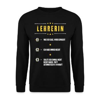 Ich Habe Immer Recht Lehrerin Beruf Paragraphen - Unisex Pullover - Schwarz - Vorne - Alina (178cm) & Michal (187cm)