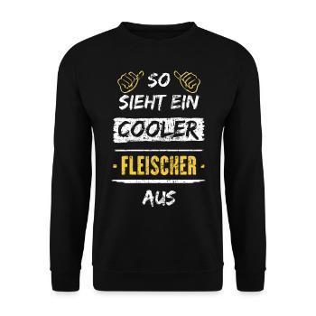So Sieht Ein Cooler Fleischer Aus Arbeitsshirt - Unisex Pullover - Schwarz - Vorne - Alina (178cm) & Michal (187cm)