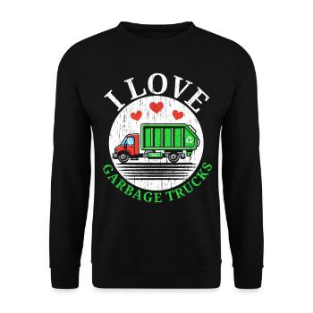 I Love Garbage Trucks Müllabfuhr Recycling - Unisex Pullover - Schwarz - Vorne - Alina (178cm) & Michal (187cm)