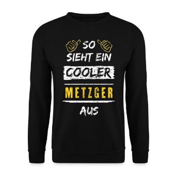 So Sieht Ein Cooler Metzger Aus Arbeitsshirt - Unisex Pullover - Schwarz - Vorne - Alina (178cm) & Michal (187cm)
