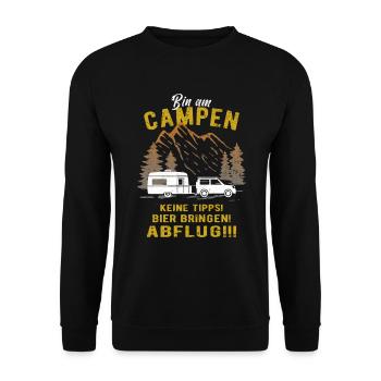 Wohnwagen - Bin am Campen - Lustig - Unisex Pullover - Schwarz - Vorne - Alina (178cm) & Michal (187cm)