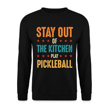Stay Out Of The Kitchen Play Pickleball - Unisex Pullover - Schwarz - Vorne - Alina (178cm) & Michal (187cm)