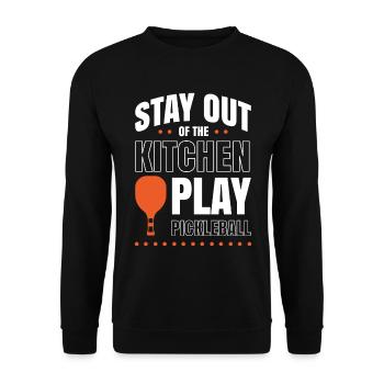 Stay Out Of The Kitchen Play Pickleball - Unisex Pullover - Schwarz - Vorne - Alina (178cm) & Michal (187cm)
