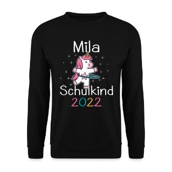 Einschulung 2022 Mila Einhorn Erstklässler 2022 - Unisex Pullover - Schwarz - Vorne - Alina (178cm) & Michal (187cm)