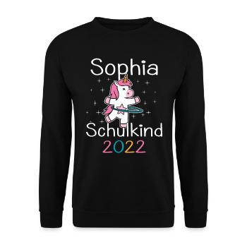 Einschulung 2022 Sophia Einhorn Erstklässler 2022 - Unisex Pullover - Schwarz - Vorne - Alina (178cm) & Michal (187cm)