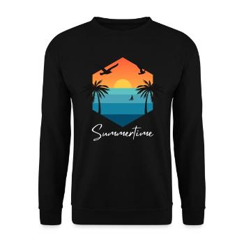Summertime Sommer Shirt Damen Herren - Unisex Pullover - Schwarz - Vorne - Alina (178cm) & Michal (187cm)