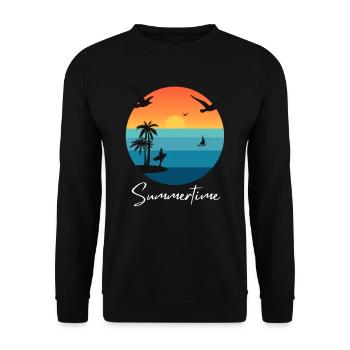 Summertime Sommer Shirt Damen Herren - Unisex Pullover - Schwarz - Vorne - Alina (178cm) & Michal (187cm)