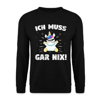 Ich Muss Garn Nix Einhorn Lustiges Geschenk Deko - Unisex Pullover - Schwarz - Vorne - Alina (178cm) & Michal (187cm)