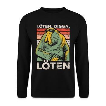 Löten Digga Löten Nasenaffe Bier Biertrinker Retro - Unisex Pullover - Schwarz - Vorne - Alina (178cm) & Michal (187cm)