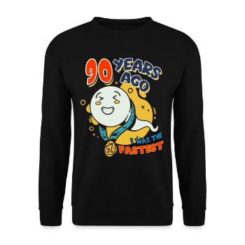 90 Years Ago I Was The Fastest 90. Geburtstag - Unisex Pullover - Schwarz - Vorne - Alina (178cm) & Michal (187cm)