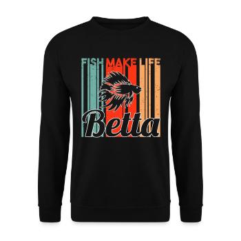 Kampffisch Aquarist Retro Zierfisch Betta Aquarium - Unisex Pullover - Schwarz - Vorne - Alina (178cm) & Michal (187cm)