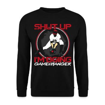 Baseball Fan Vintage Shut Up I'm - Unisex Pullover - Schwarz - Vorne - Alina (178cm) & Michal (187cm)