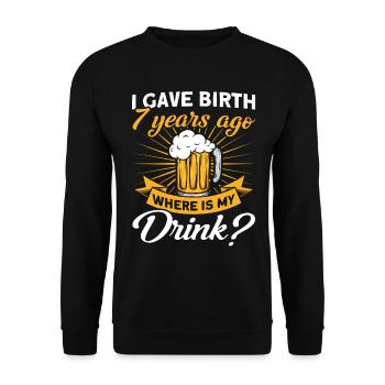 7. Geburtstag Bier Trinken Mutter Mama - Unisex Pullover - Schwarz - Vorne - Alina (178cm) & Michal (187cm)