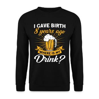 8. Geburtstag Bier Trinken Mutter Mama - Unisex Pullover - Schwarz - Vorne - Alina (178cm) & Michal (187cm)
