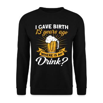 13. Geburtstag Bier Trinken Mutter Mama - Unisex Pullover - Schwarz - Vorne - Alina (178cm) & Michal (187cm)