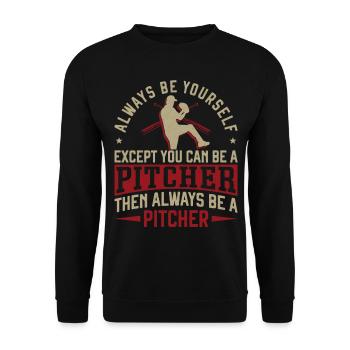 Baseball Fan Pitcher Vintage - Unisex Pullover - Schwarz - Vorne - Alina (178cm) & Michal (187cm)