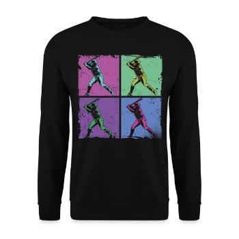 Baseball Fan Retro Vintage Batter - Unisex Pullover - Schwarz - Vorne - Alina (178cm) & Michal (187cm)