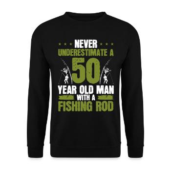 50 Year Old Fisherman Fishing Rod 50th Birthday - Unisex Pullover - Schwarz - Vorne - Alina (178cm) & Michal (187cm)