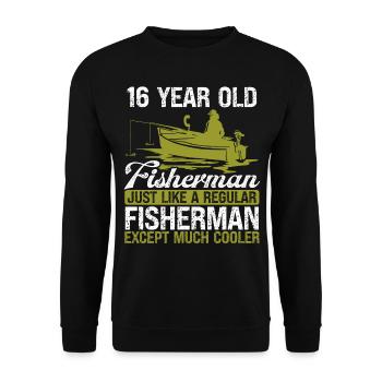16 Year Old Fisherman Fishing Rod 16 Angler - Unisex Pullover - Schwarz - Vorne - Alina (178cm) & Michal (187cm)