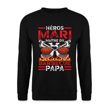 Held Ehemann Barbecue Master Dad BBQ Vater - Unisex Pullover - Schwarz - Vorne - Alina (178cm) & Michal (187cm)