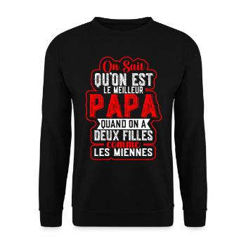 Qu'on Est Le Meilleur Papa Quand On A Deux Filles - Sweat-shirt Unisexe - noir - Devant - Alina (178cm) & Michal (187cm)
