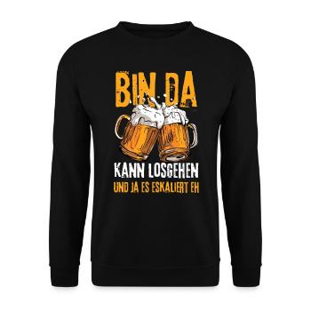 Bier bin da kann losgehen ja es eskaliert eh - Unisex Pullover - Schwarz - Vorne - Alina (178cm) & Michal (187cm)
