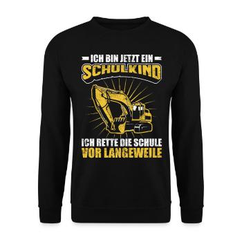 Einschulung Schulkind Jungen Bagger Geschenk - Unisex Pullover - Schwarz - Vorne - Alina (178cm) & Michal (187cm)